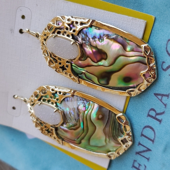 Kendra Scott Deva Earrings Abalone Iridescent Drusy Gold Jewelry - Picture 3 of 5